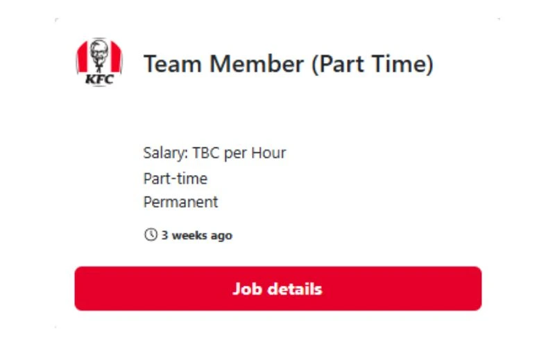 KFC Team Member Part-Time Jobs 2025