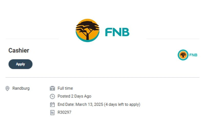 FNB Cashier Vacancy